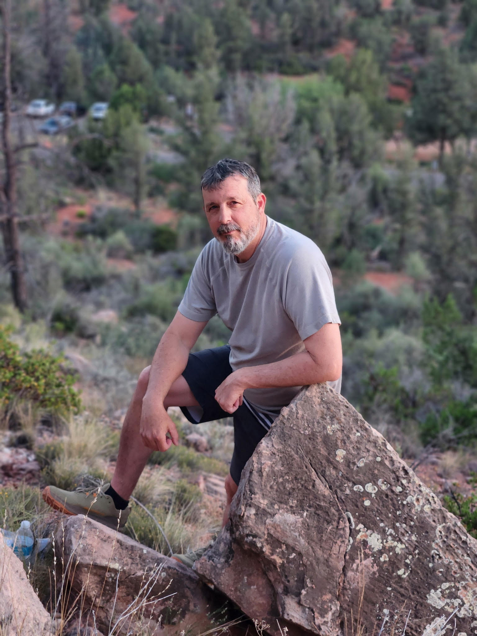 Eric Dexter, owner of DIGS Construction, out on a trail in the red rock country
