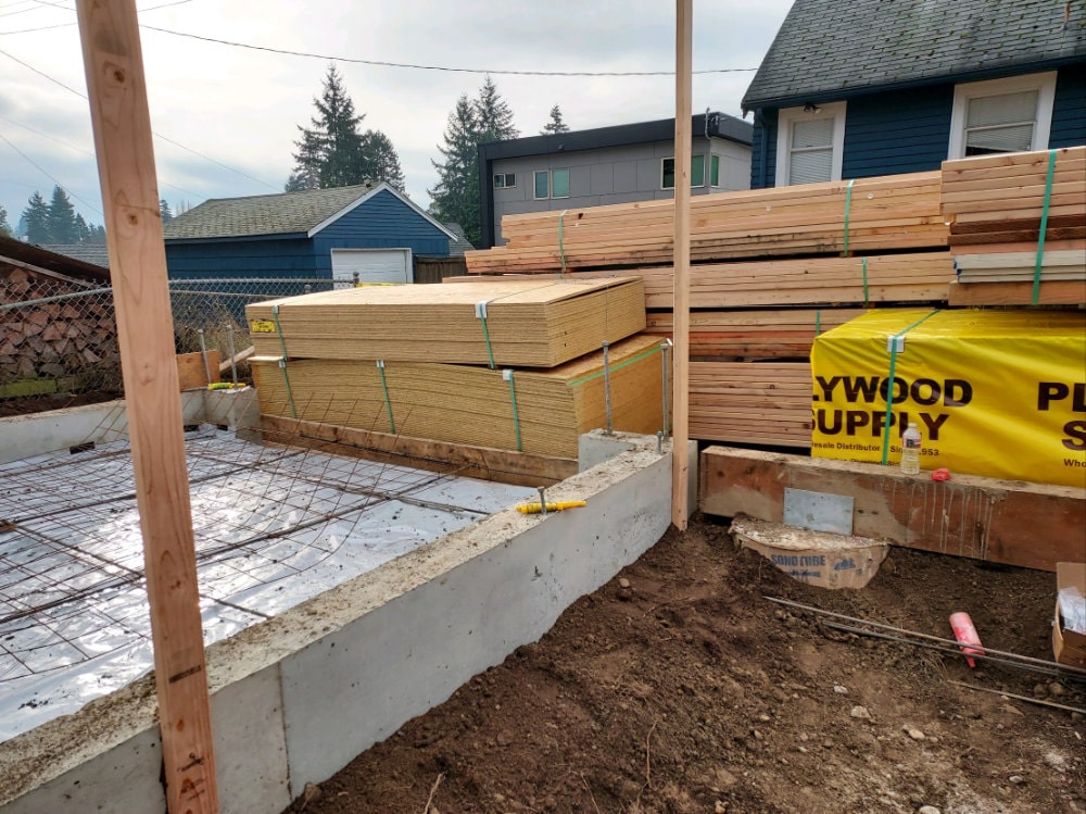 ADU being built in Snohomish WA with plywood and lumber foundation and framing