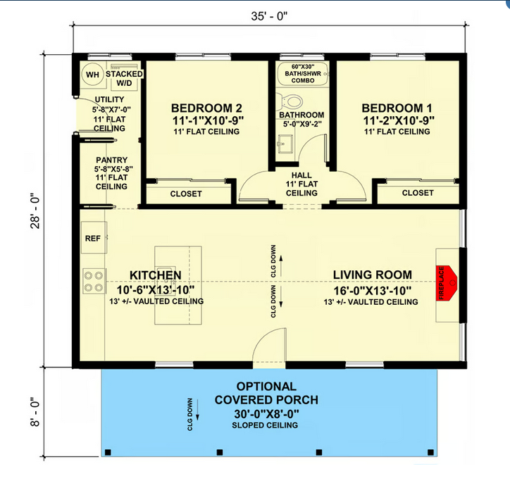 DADU Plans Interior 2 Bedroom includes Kitchen with Covered Porch in Monroe WA